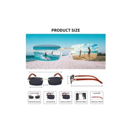 Rimless Rectangle Sunglasses for Men Women Hip-hop Wood Small Square Sunglasses frameless cool shades