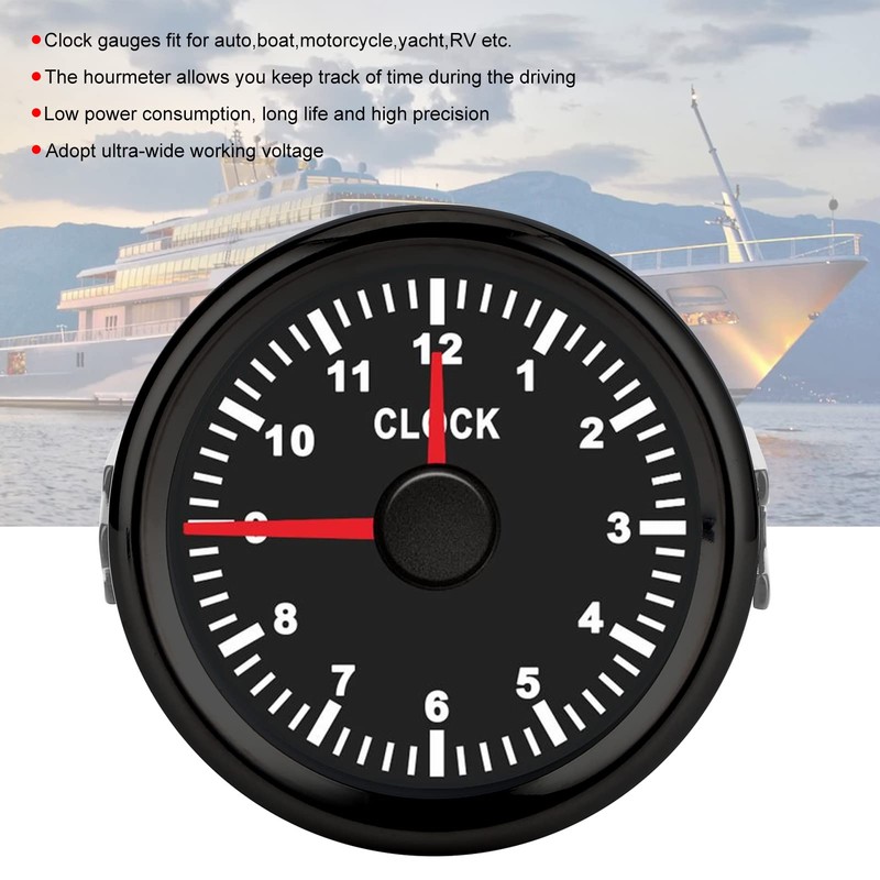 Dashboard Time Clock,2" Universal Dial Clock Meter for Boat Boat