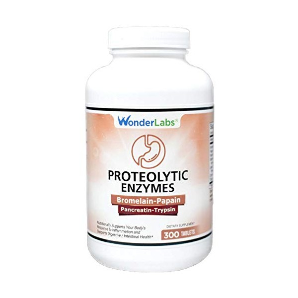 Wonder Laboratories Proteolytic Enzymes | Bromelain Papain Pancreatin Trypsin 550 mg Total with Standardized Amylase, Lipase, and Protease, 300 Tablets