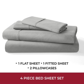 Mellanni Mellanni 400 Thread Count Cotton Sateen Bedding Set - 4 Piece White Bed Sheets Set - Fits Mattresses up to 16" Deep - Cooling Sheet for Hot Sleepers (Queen, Light Gray)