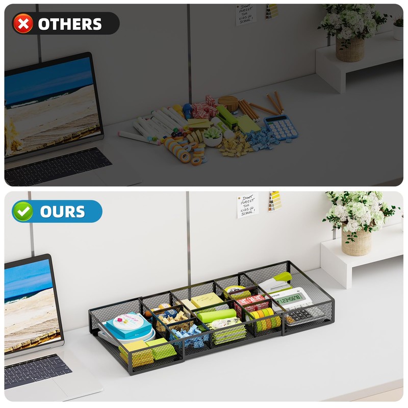 Marbrasse Expandable Desk Drawer Organizer, Mesh Drawer Organizer Tray with