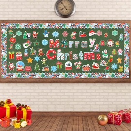 83pcs Bulletin Board Decors for Christmas, Winter Bulletin Board Decoration Elk Santa Claus Snowflakes Bulletin Board Set for Classroom Office Home