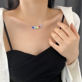 Gsoouas Small color mini smiley face necklace for women does not fade senior sense niche design titanium steel lovely rainbow smiley face, Stainless Steel, gem na