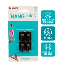 VELCRO Brand - VEL-30105-USA HANGables Removable Wall Hooks | Easy-to-Remove Wall Fasteners | Damage-Free, Non-Permanent Hooks for Lightweight Items | Micro, Holds 1/2 lb, Black, 4-Pack