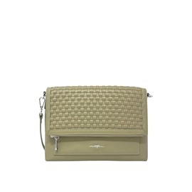 Amy Vegan Crossbody Bag, Basket Weave Handbag with Adjustable Straps, Front Zip Pocket, Stylish Shoulder Bag for Women (Sage)