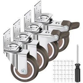 4 L-shaped castors for furniture, 50 mm swivel castors with brake, 30 screws, 360° rotatable furniture castors, transport castors heavy duty castors (2 swivel castors, 2 brake castors) for cribs, furniture, flower stand