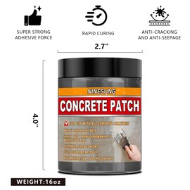 Concrete Patch Repair - Fast Drying Cement Patch for Crack Filler, Holes & Spalls in Driveway, Floors, Sidewalk, Foundation - Indoor & Outdoor Use -Weatherproof & Long-Lasting - Easy Mix (16 oz)