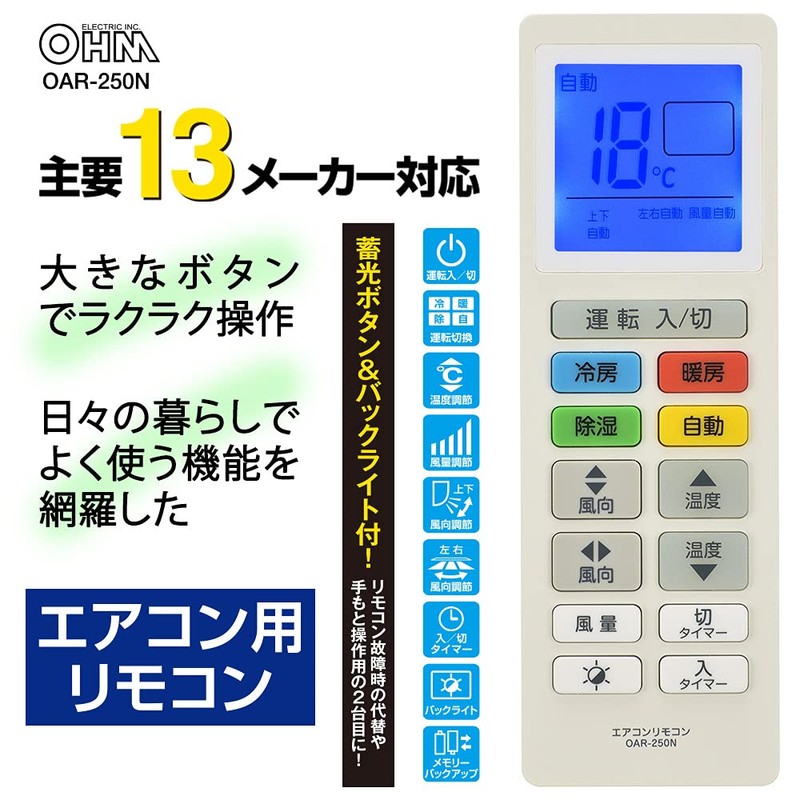 Ohm Electric 03-2350 OAR-250N Air Conditioner Remote Control (Compatible with