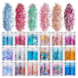 GOODCHI Glitter Hologram Set of 18 Colors, Glitter Nail Parts, Nail Art Container, Glitter Glitter Glitter Resin Enclosed Parts, Halloween, Christmas, Parties, Makeup Supplies
