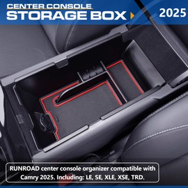 RUNROAD Center Console Organizer Tray Compatible with Toyota Camry 2025 Accessories, Insert Armrest Organizer Tray Camry 9th Gen LE SE XLE XSE TRD Middle Console Tray Secondary Storage Box, Red