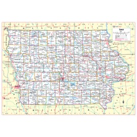 Cool Owl Maps Iowa State Wall Map Poster Rolled 34"Wx24"H (laminated)
