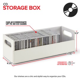 Stock Your Home CD Storage Box, Organizer Shelf for Movie Cases, DVDs, Cassette Tape Display Stand, Disc Holder Can Store Up to 40 CDs, Faux Leather (White)