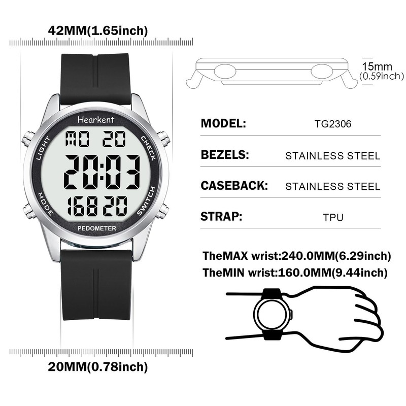 Hearkent Pedometer Watch, Step Counter, Easy to Operate for Elderly