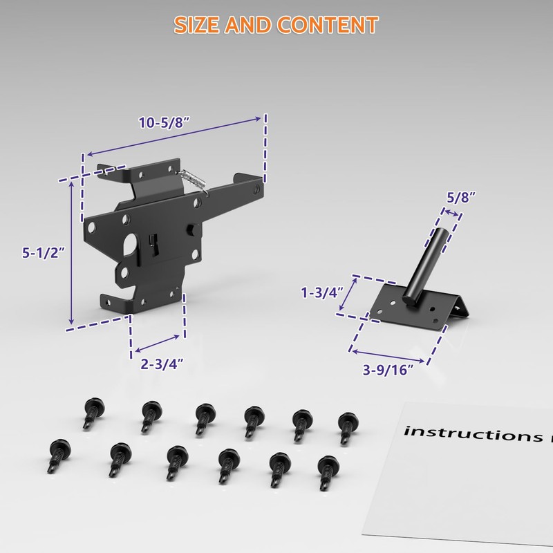 SKYSEN Self-Closing Fence Gate Hinges, Latch, and 24" Drop Rod