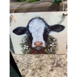 Unbranded Wooden Christmas Farm Cow Christmas Ornament Cow Ornament 4.5" x 3.5" U52