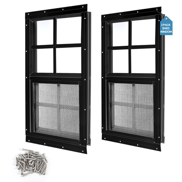 Ktondic 2 Pack Shed Window 14"X21" Black Flush Mount Household
