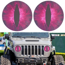 Vyqloren Beast Eyes Headlight Decals, 3D Round Stickers and Decals for Jeep Wrangler, Stereo Eyes Headlight Decal Stickers (Purple red)