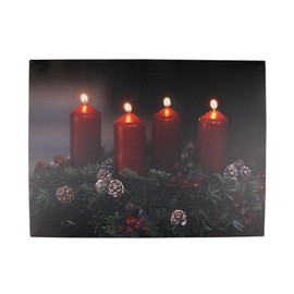 Northlight LED Lighted Flickering Candle Wreath Christmas Canvas Wall Art 12" x 15.75" Signs and Plaques, Green