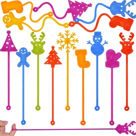 Menzcci 36 Pack Christmas Sticky Hand Toys, 8 Styles Christmas Stocking Tree Hat Glove Deer Snowman Sticky Stretchy Toys for Kids Boys Girls Christmas Stocking Stuffers Christmas Party Favors Gifts