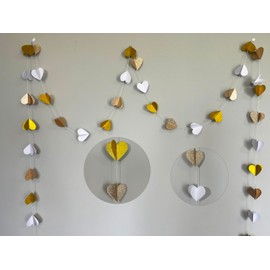 Heart Garland Glitter Gold, Valentines Decorations 53Ft Hanging 3D Paper Felt Heart Banner Galentines Party Favors, 3Packs Hearts Love Decor Bachelorette Bridal Shower Wedding Streamers