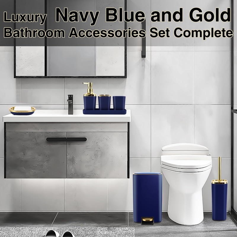 XLHOMO Navy Blue Bathroom Accessories Set 8 Piece Navy Blue