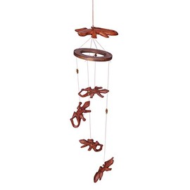 Wind Chime Mobile Wood Many Small Geckos Brown Approx. 55 cm
