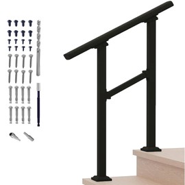 Hand Rails for Outdoor Steps，Stair Handrail & Indoor Stair Railing Kit，Railings for Outdoor Steps for Fence & Outdoor Steps (1, Black-Straight, 2 Step)