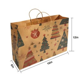 HAPPY CHEERS Kraft Paper Gift Bags,80 Pack Large Paper Bags with handles,16x6x12 Inches Thick Large Paper Shopping Bags for Boutique,Christmas Design