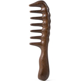 Beomeen Wooden Wide Tooth Comb, Large Thicken Natural Sandalwood Hair Combs for Curls, Women and Men, Detangles Long Thick Wet or Dry Hair, Head Scalp Massager, Anti-static (Golden Sandalwood)