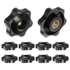HARFINGTON 12pcs Star Knobs 1/4-20 Female Thread 1.26" (32mm) 6-Point Plastic Head Brass Insert Through Hole Screw-in Threaded Hand Knob Clamping Handle, Black