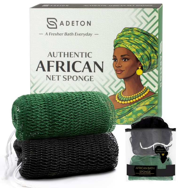 ADETON Esponja de Red Exfoliante Africana, Auténtica, de Propiedad Negra,