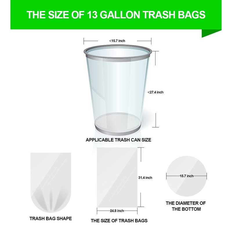 FORID 13 Gallon Trash Bags - Clear Plastic Garbage Bags