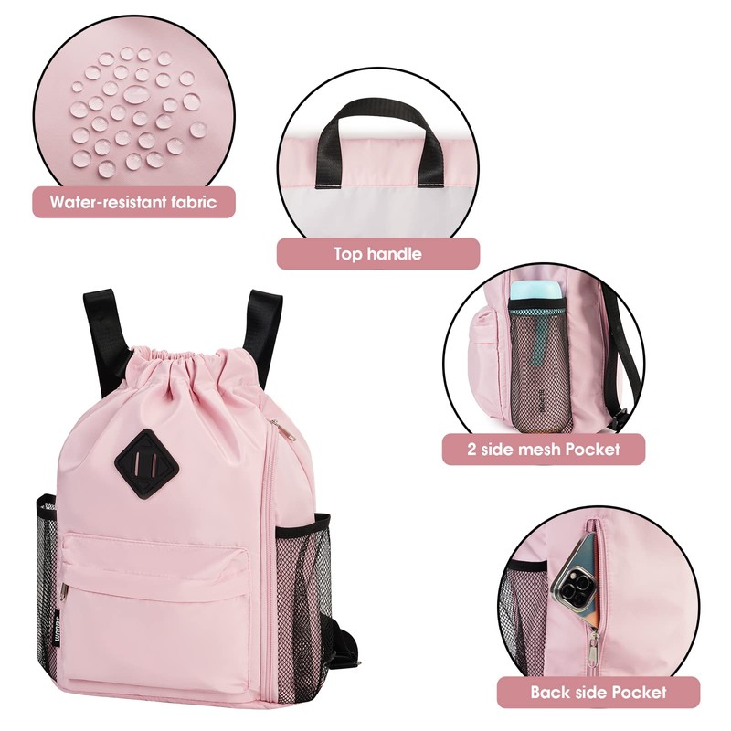WANDF Drawstring Backpack Sports Gym Bag with Shoes Compartment, Water-Resistant
