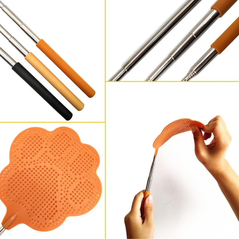 3Pcs Extendable Fly Swatter Manual, Telescopic Fly Swatters Heavy Duty