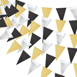 Banderines con bandera triangular, paquete de 3 banderas MerryNine de 30 pies estilo clásico para bodas, baby shower, eventos y fiestas, suministros de 78 banderas (bandera triangular, negro, plateado