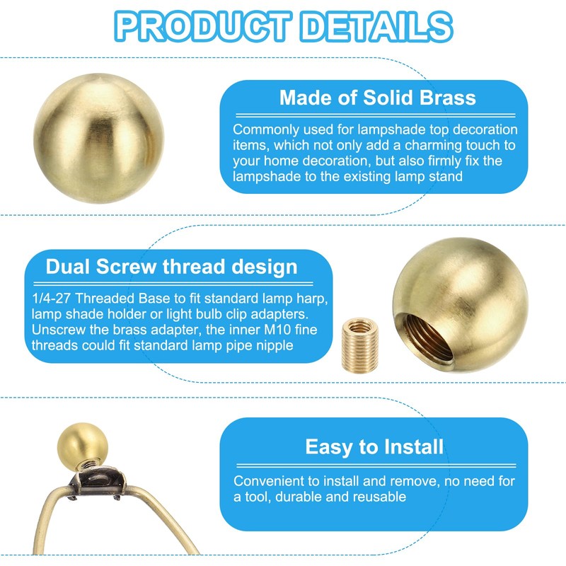 PATIKIL 17.5mm 20mm 25mm Ball Lamp Finials Caps Knob, 3pcs