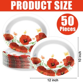 EggSun Poppy Oval Paper Plates 10’’ x 12’’,Large Disposable Heavy Duty and White Buffalo Checked Plaid Paper Plates for Birthday Wedding Bridal Baby Shower Tea Party Supplies,50 Guest