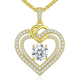 Sparkling Love Heart Moissanite Necklaces for Women, D Color VVS Moissanite 937 Sterling Silver Fine Jewelry, Ideal Birthday Anniversary Christmas Gift for Women Wife Mom Girlfriend Lady