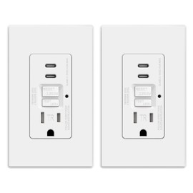 ELEGRP GFCI Outlet with USB Ports, 15 Amp Self-Test GFCI Combination with Dual USB C Ports, 24W Max Total Output, Tamper Resistant GFCI USB Outlet with Wall Plate, UL Listed, Matte White, 2 Pack