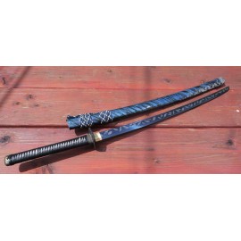 Tattva Tactical 41" Katana Samurai Sword Japanese Blue Blade Feather Design Art Handmade Sharp