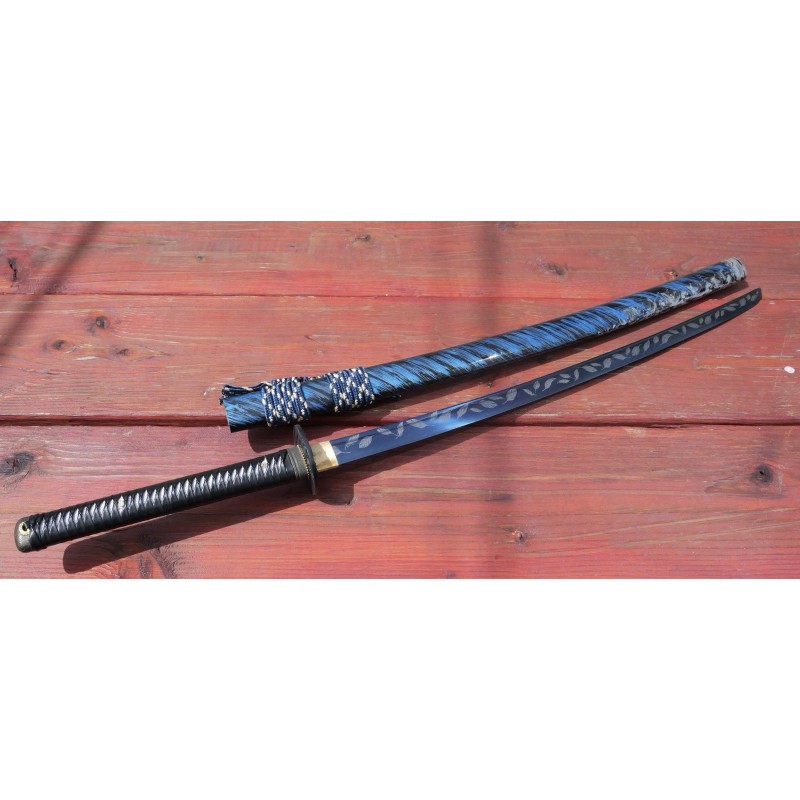 Tattva Tactical 41" Katana Samurai Sword Japanese Blue Blade Feather