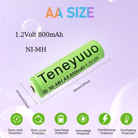 Teneyuuo 8 Pack Rechargable Solar Batteries AA 1.2V 800mAh NI-MH Pre-Charged Double A Battery for Landscaping Light, Outdoor Solar Flowers Ligths