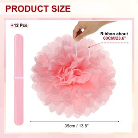 PATIKIL 14inch Tissue Paper Pom Poms, 12PCS Pom Poms Paper Flowers Ball Tissue Paper Flowers for Wedding Bridal Shower Birthday Bachelorette Party Backdrop Decoration, Light Pink