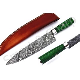 Custom Handmade Damascus Chef Knife / Kitchen Knife SS-17207 and 17208 (Green Colored Wood)