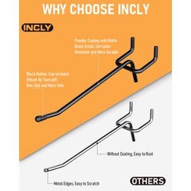 INCLY 120 Pack Black Pegboard Hooks, 4/6/8 Inch Peg Board Shelving Hooks Accessories, Peg Board Tool Hangers Fit for 1/8“ and 1/4" Pegboard Hanging Tools for Garage, Craft Room, Kitchen, Store