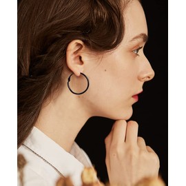 Prosteel Set of 3 pairs of stainless steel earrings for women, Creole / Huggie earrings, hoop / folding Creole earrings, 30 mm - 70 mm, gold/black/silver, Stainless Steel