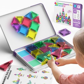 Magnetic Tiles for Kids Ages 4-8,Mini Magnetic Building Blocks,Magnet Tiles Travel Construction Set with Storage Iron Box,Toddler Montessori Birthday Gift Toys for 3 Year Old Boys and Girls