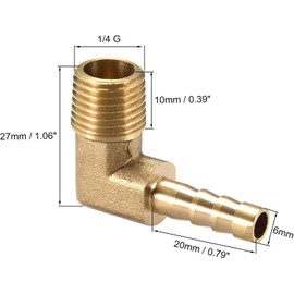 Brass Barbed Hose Fitting 90 Degree Angle 1/4" Hose Barb to 1/4" NPT Male Pipe Water/Fuel/Air Hose Fittings (Pack of 2)
