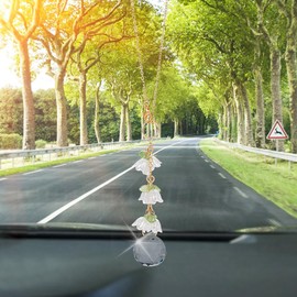 DELORIGIN Sun Catcher Car Accessories Crystals Transparent Lily of The Valley Car Hanging Ornament Flower View Mirror Car Charm Lanyards Beaded Decor Pendent for Window Car Home Door Frame Balcony