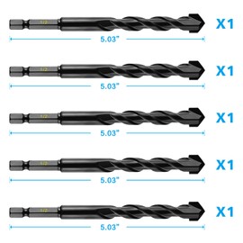 5-Piece 1/2” Masonry Drill Bits for Concrete Tiles Stone, 1/2 Inch Carbide Drill Bit Set for Glass Ceramic Brick Soft Metal Plastic and Wood, Hex Shank Drill Bit Set Diameter 12mm, Black
